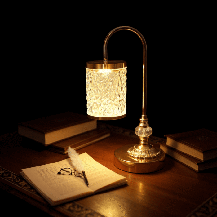 1.5 Inch Crystal Table Lamp with Touch Switch | 3 Color LED Bedside Lamp (Golden, White & Mix) | USB + Battery Operated Decorative Light for Bedroom, Living Room & Office