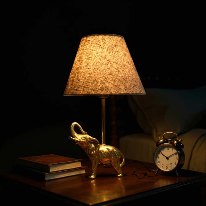 Luxury Golden Elephant Table Lamp with Black Shade – Modern Decorative Lamp for Living Room, Bedroom & Office (45 cm X 20 cm ), 825 g