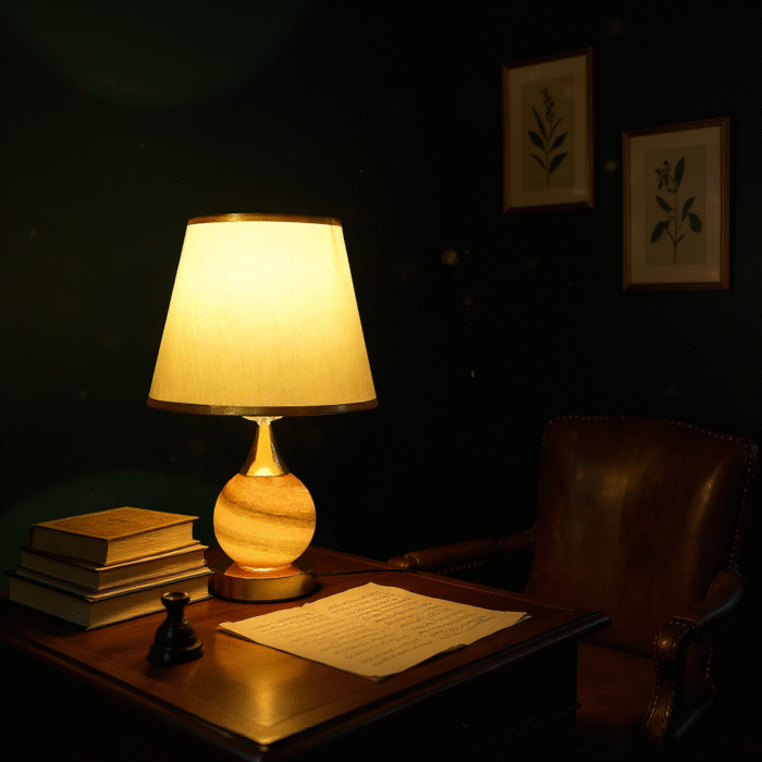 Modern Wooden Table Lamp with Golden Base & White Shade – Stylish Bedside Lamp for Bedroom, Living Room & Office