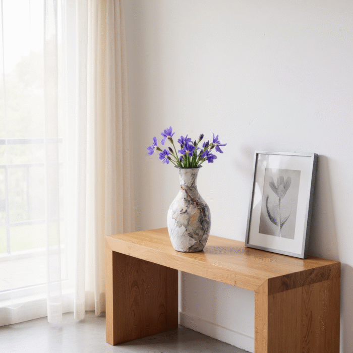 Non-Breakable Marble Finish Flower Vase – Elegant Lightweight Vase for Home, Office & Table Décor (24 cm), weight 269