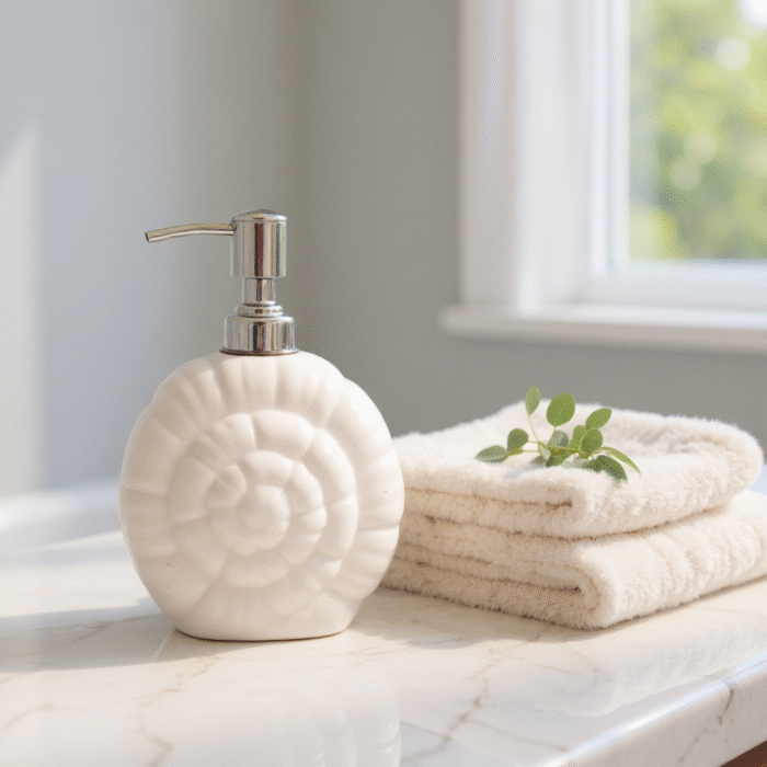 Unique Ceramic Soap Dispenser – Modern & Uncommon Design, Refillable Liquid Soap & Lotion Container with Pump for Bathroom & Kitchen