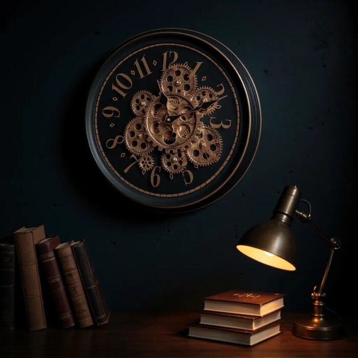 Antique Wall Clock with Mechanical Look | Vintage Style Decorative Gear Design Wall Clock for Home, Living Room & Office. 14X14 INCH