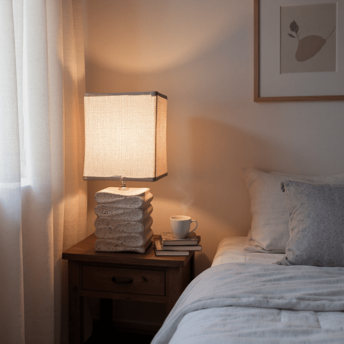 Modern Wooden Table Lamp with ash Shade – Stylish Bedside Lamp for Bedroom, Living Room & Office