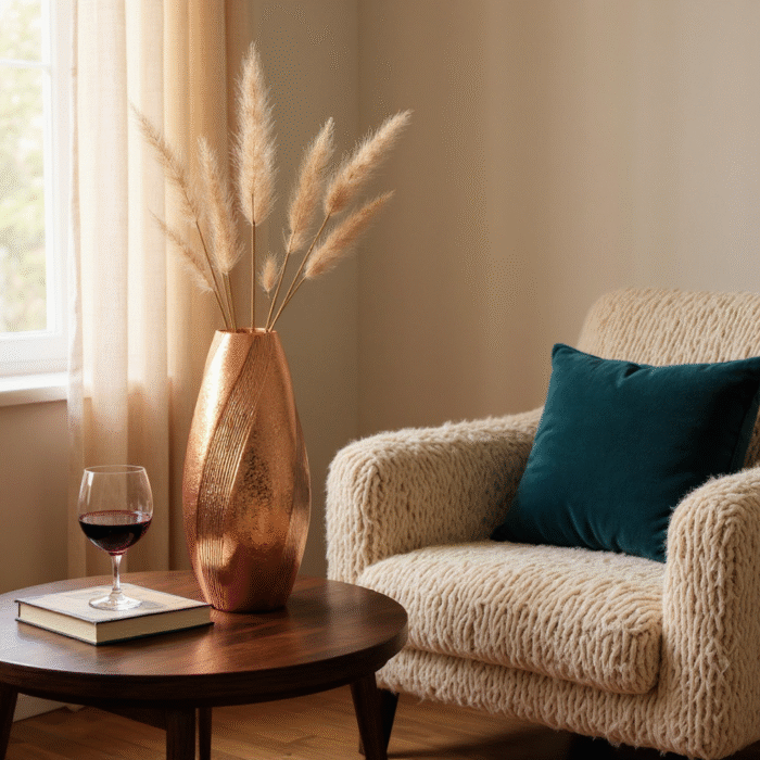 Golden Finish Decorative Flower Vase – Elegant Metal-Look Vase for Living Room, Dining Table & Office Décor(29cm X15 cm) , weight 872